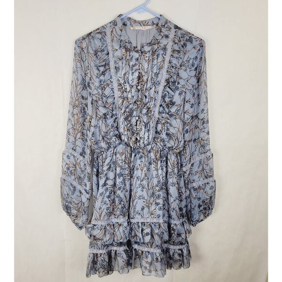 Chelsea and Violet blue floral ruffled long sleeve dress Size 10 boho romantic - Picture 1 of 11
